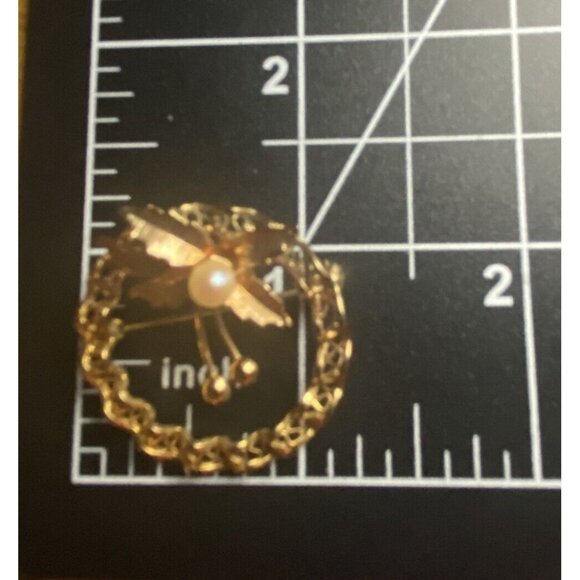 Classic Vintage  Brooch Pin 1/20 12K Gold Filled Round Faux Pearl 1.25"Retro - Picture 8 of 8